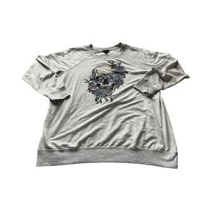 TORRID Womans Size 2 Gray Skull Floral  Rhinestone Soft‎ Crewneck Sweater